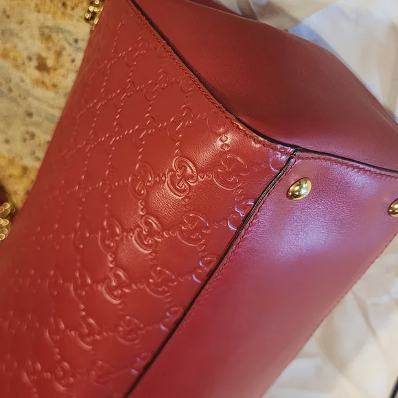 Gucci Red Leather GG Guccissima Calf Leather Bag 453771 Duster Mint Condition - Picture 7 of 16